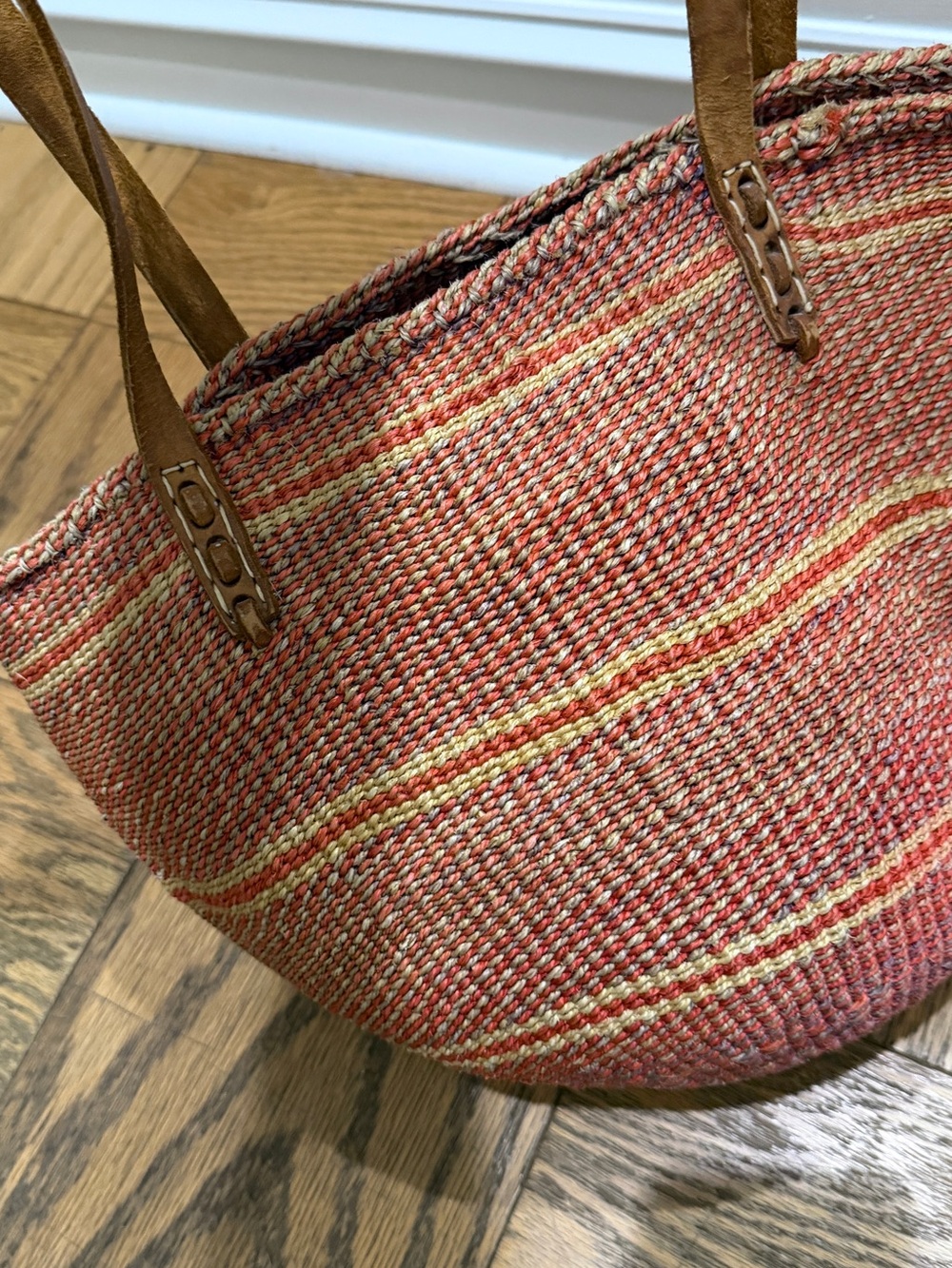 Woven Straw Tote Bag in Orange Stripe